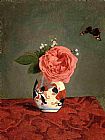 Garden Rose and Blue Forget-Me-Nots in a Vase by Gustave Caillebotte